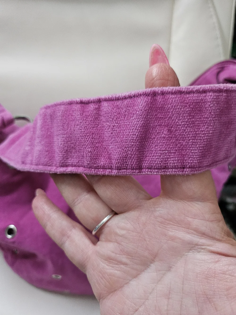 Suede-Effect Hobo Bag in Fuchsia with Eyelet Detail